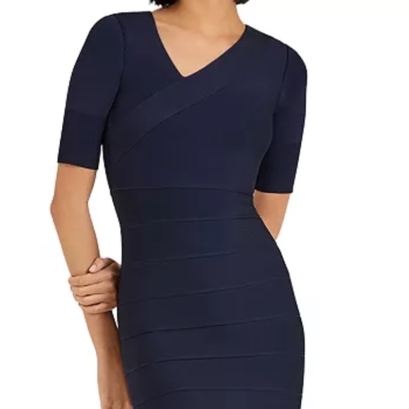 HERVE LEGER ICO8369129 Icon Asymmetric V Neck Dress NWT - Picture 2 of 8